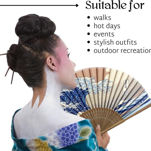 Folding Hand Fan for Women Wooden Folding Bamboo Gan Hand Fans for Women Foldabl - Picture 4 of 7